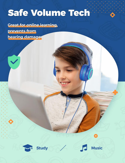 iClever 2Pack Kids Headphones with Sharing Splitter - 85dBA Safe Volume Limited - HS22 Wired Headphones for Kids Teens, Tangle-Free 3.5mm Jack Foldable Stereo Headphone for School/Tablet/Travel
