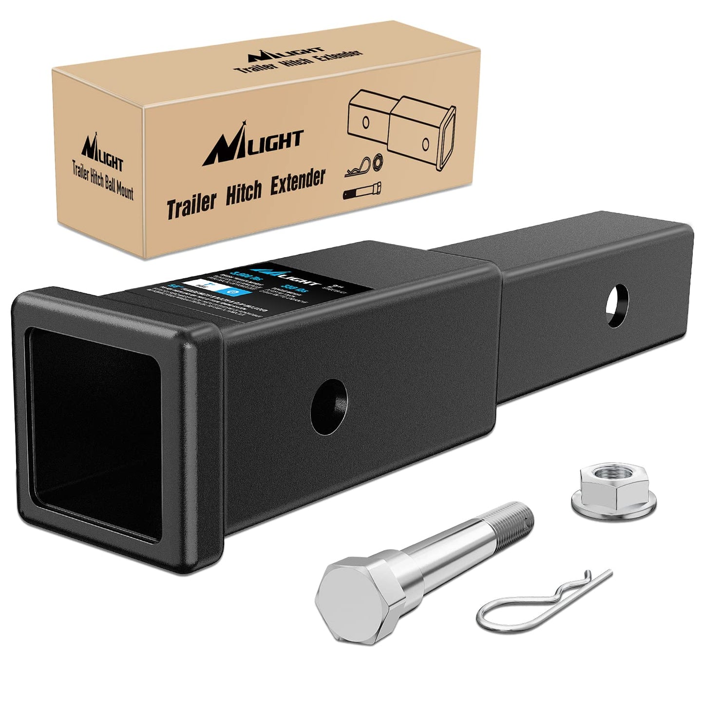 Nilight Trailer Hitch Extender 7 inch Extension Length Fits for 2" Receiver Tube with 5/8 inch Stainless Steel Bolt Flange Nut and Clip 3,500 lbs GTW Matte Black 🍁 All In One Marketplace Canada