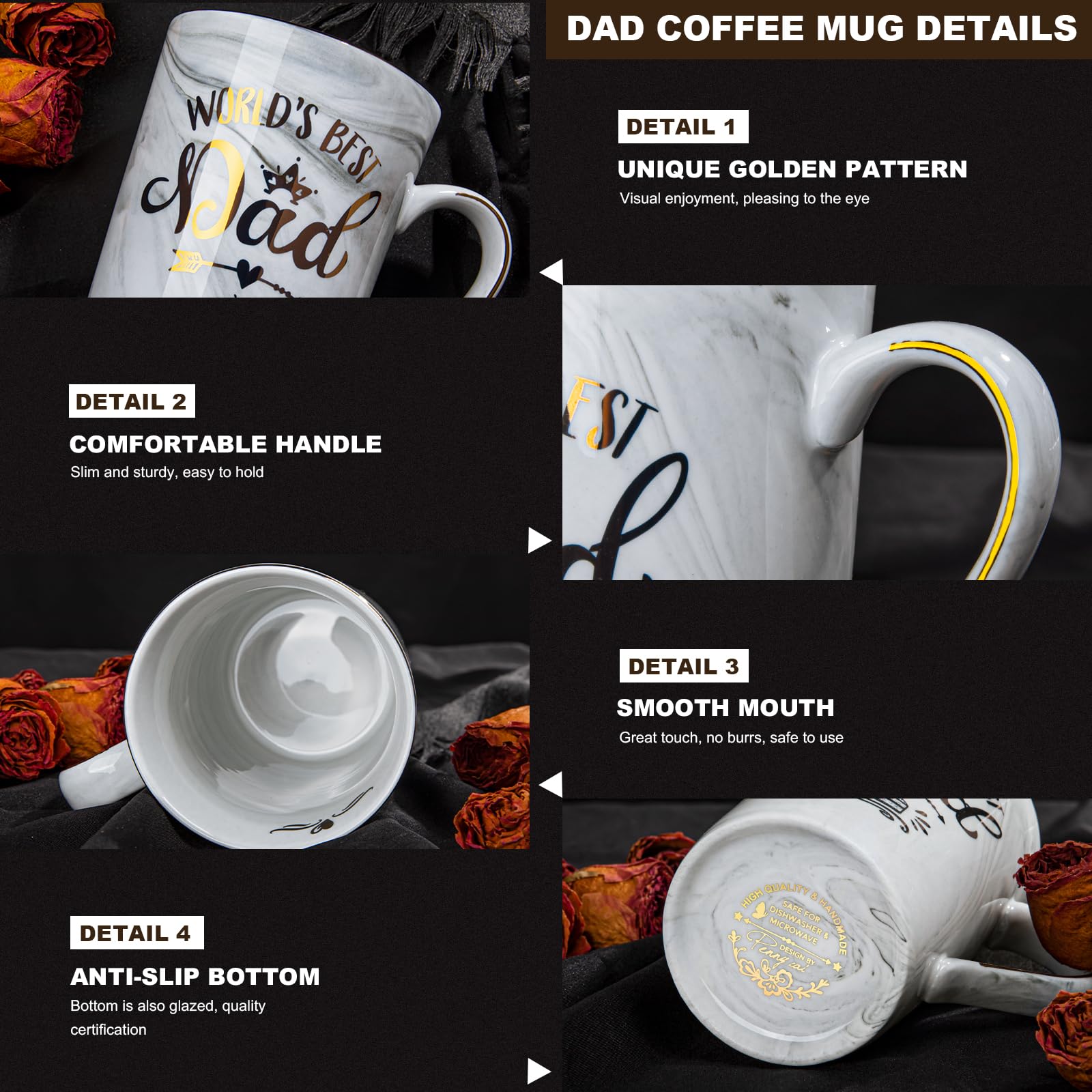 Fathers Day Gifts Presents for Dad - Dad Birthday Gift from Daughter, Son - World' s Best Dad Mug - Christmas Gift for Dad, New Dad, Husband - 14oz Grey Ceramic Coffee Mug, Greeting Card, Gift Box - Available at All In One Marketplace Canada