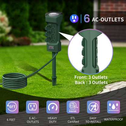 K KASONIC - 24 Hour Outdoor Stake Timer, 6 Outlets 6 ft Extension Cord Mechanical Power Timer for Outdoor Lights, Christmas Decorations, ETL Certified, Weatherproof Safety Cover-Green 🍁 All In One Marketplace Canada