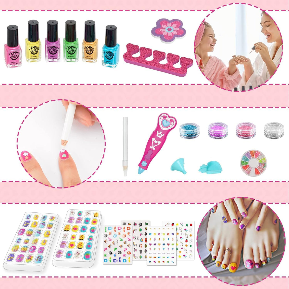 Kids Nail Polish Set for Girls, Nail Art Kits with Nail Dryer & Glitter Pen, Quick Dry & Peel Off & Non-Toxic Nail Polish, Christmas Birthday Gifts for Girls Ages 6 7 8 9 10 11 12 🍁 All In One Marketplace Canada