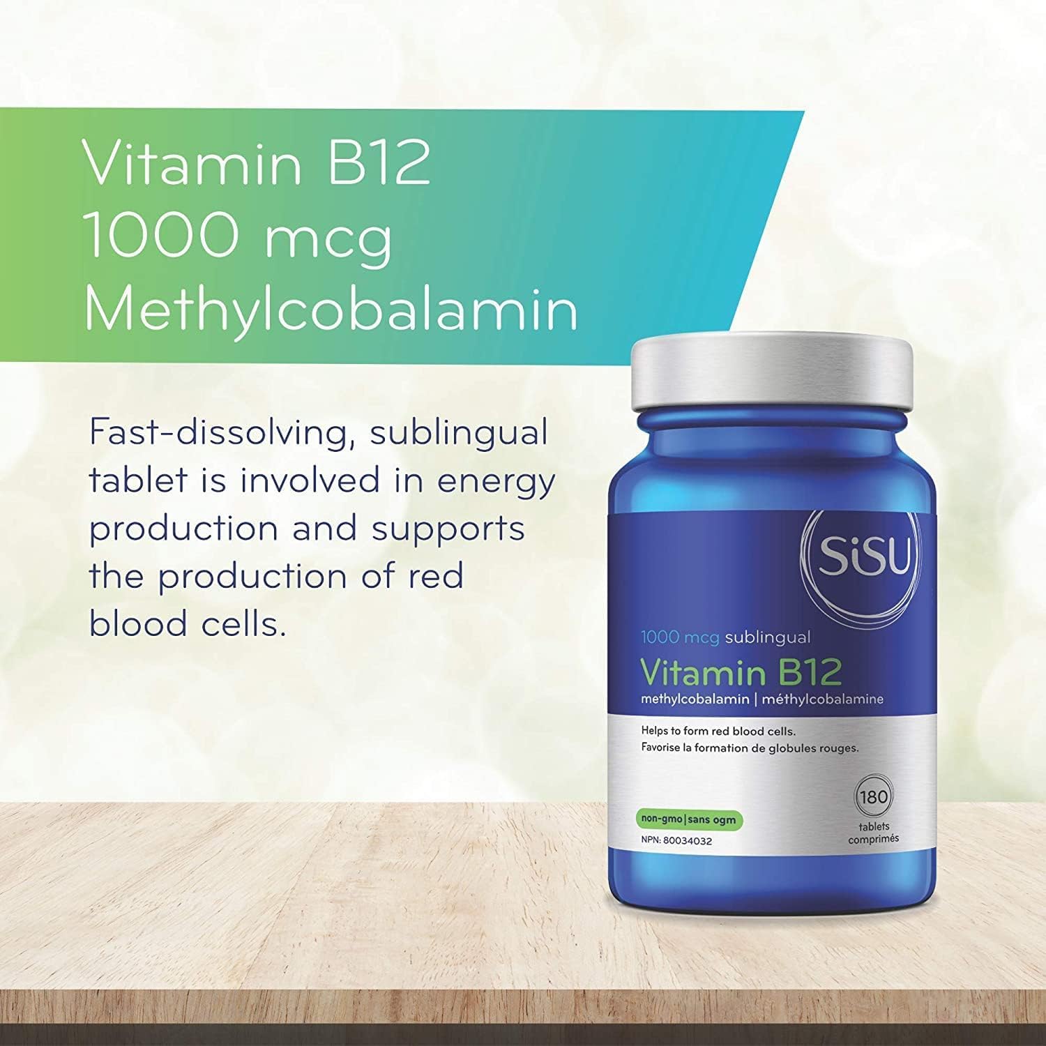 Sisu Vitamin B12 1000 mcg Methylcobalamin Sublingual Tablets, Unflavoured, 180 Tablets, Supports Energy Metabolism and Red Blood Cell Formation - Available at All In One Marketplace Canada