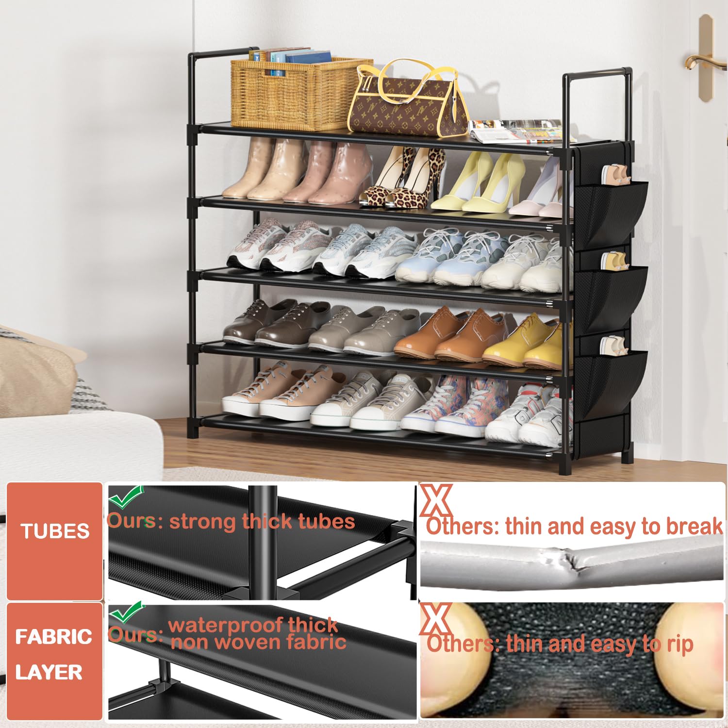 Shoe Rack 5 Tier Shoe Organizer Shoe Storage 20-25 Pairs for Closet Entryway Shoes Holder Space Saving Tall Shoes Shelf for Bedroom Garage Door - Available at All In One Marketplace Canada