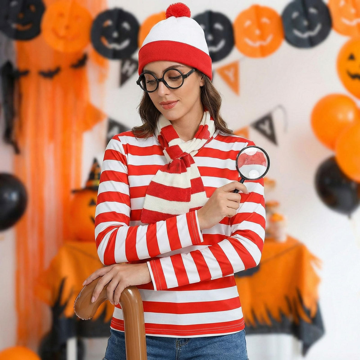 Adult Christmas Wheres Waldo Costume Red and White Striped T-Shirt Costume Christmas Party Cosplay 🍁 All In One Marketplace Canada