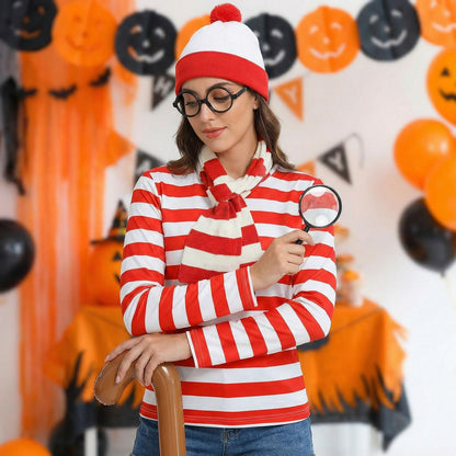 Adult Christmas Wheres Waldo Costume Red and White Striped T-Shirt Costume Christmas Party Cosplay 🍁 All In One Marketplace Canada