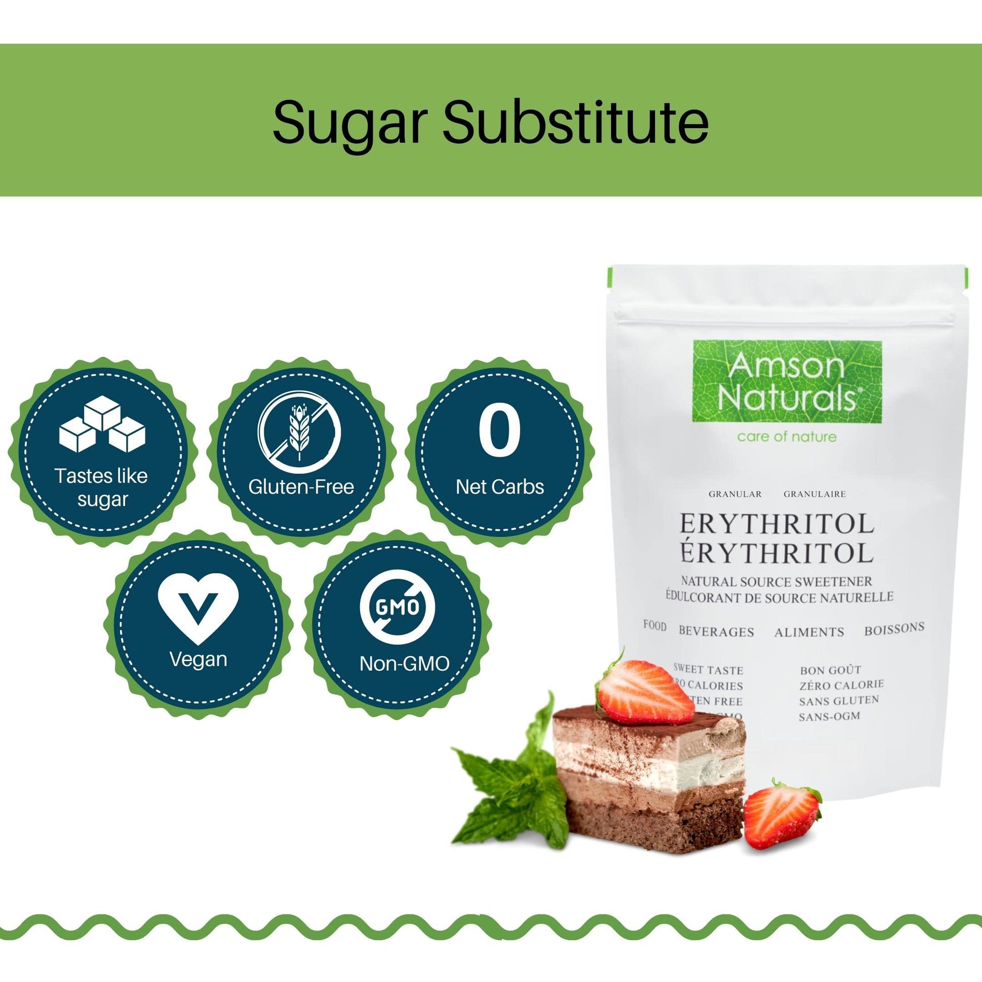 Amson Naturals Erythritol Sweetener Granular 5 lb – Natural Sugar Substitute, Zero Calorie, Gluten-Free, Non-GMO