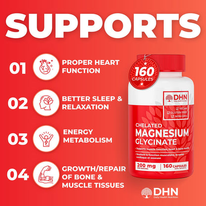 Magnesium Glycinate/Bisglycinate | Supports Sleep, Relaxation, Energy Metabolism & Muscle Function | Chelated | 200mg Elemental Magnesium | Stomach Friendly | Canadian Made, Quality Assured - Available at All In One Marketplace Canada
