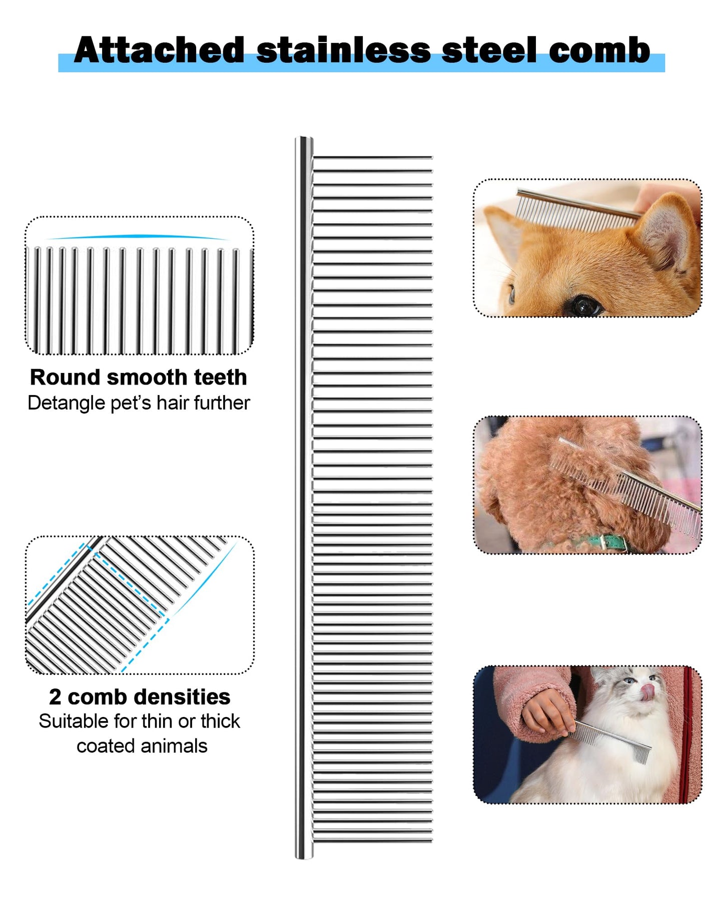 Dog and Cat Brush for Shedding and Dematting - Deshedding Undercoat Rake for Long Haired Dogs and Cats, Double Sided Pet Grooming Brush with Steel Comb, Blue