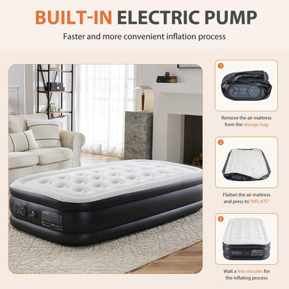 Sweetcrispy Twin Air Mattress, 18" Inflatable Blow Up Airbed with Built-in High Capacity Pump, Double Height, Non-Slip Bottom Design, Weight Capacity 660 lbs Air Bed for Home or Camping Sweetcrispy