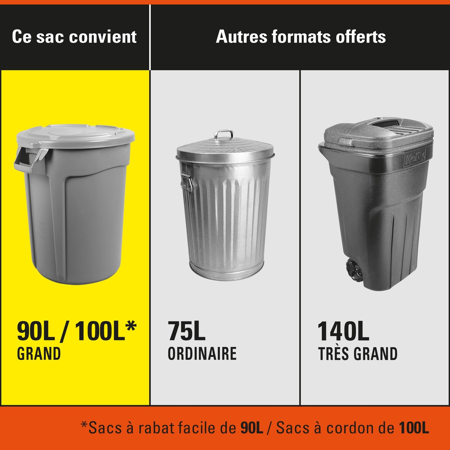 Hefty™ Garbage Bags, Value Pack Large 90 Litres Black, Drawstring, 80 Bags, Fits simplehuman code X