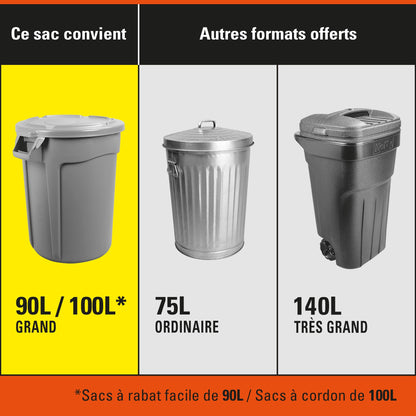 Hefty™ Garbage Bags, Value Pack Large 90 Litres Black, Drawstring, 80 Bags, Fits simplehuman code X