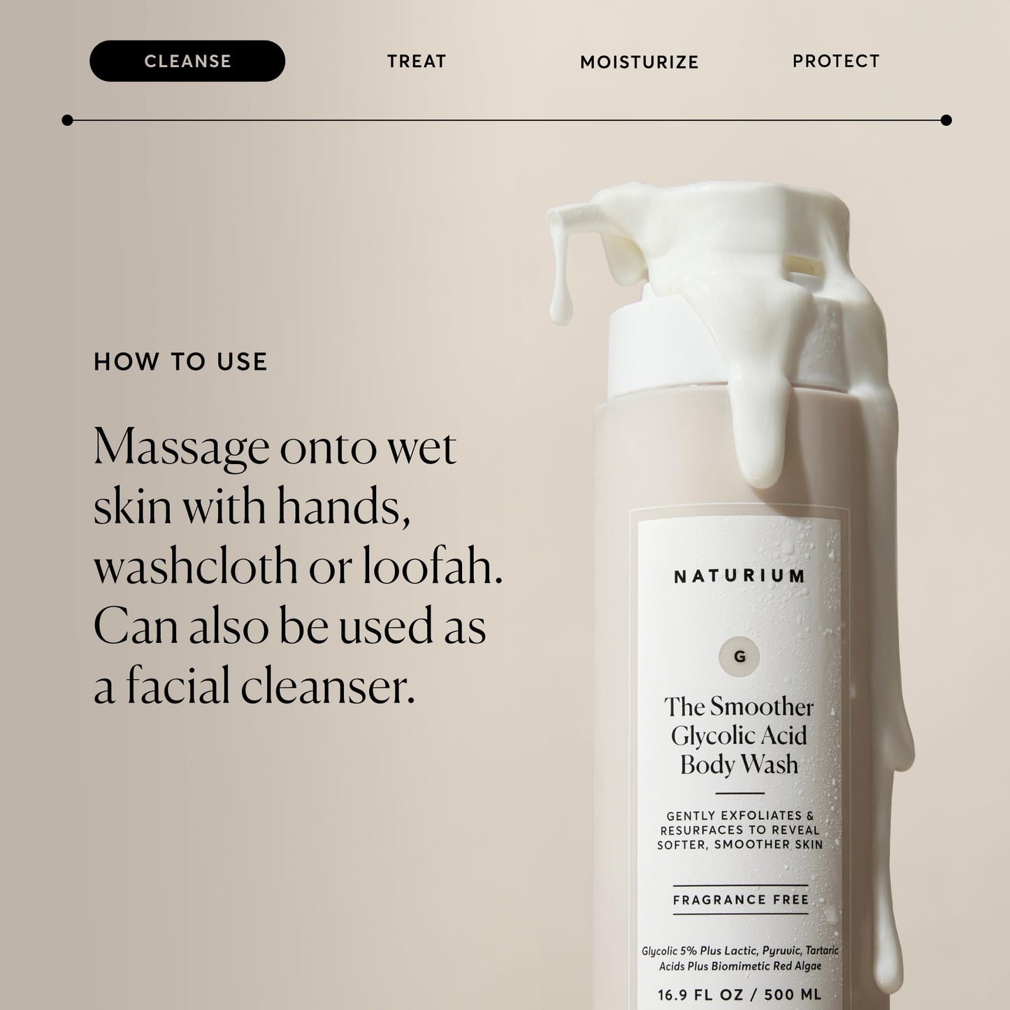 Naturium The Smoother Glycolic Acid Exfoliating Body Wash | With an AHA Blend of Glycolic & Lactic Acids, For Rough, Uneven Skin | 16.9 FL OZ / 500 ml