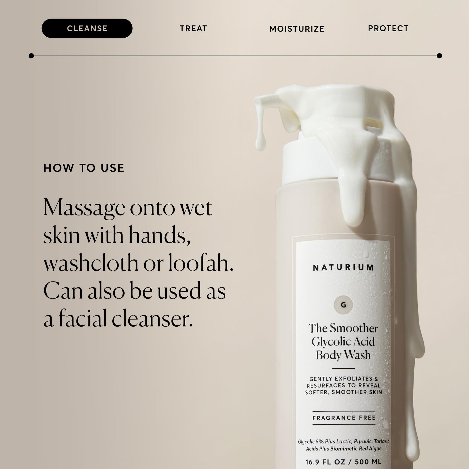 Naturium The Smoother Glycolic Acid Exfoliating Body Wash | With an AHA Blend of Glycolic & Lactic Acids, For Rough, Uneven Skin | 16.9 FL OZ / 500 ml