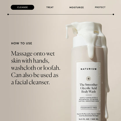 Naturium The Smoother Glycolic Acid Exfoliating Body Wash | With an AHA Blend of Glycolic & Lactic Acids, For Rough, Uneven Skin | 16.9 FL OZ / 500 ml