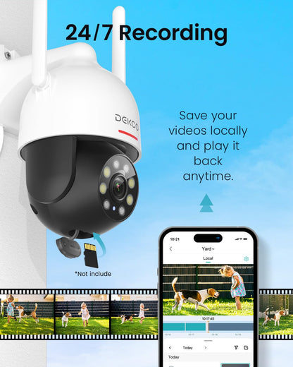 DEKCO 2K Outdoor Security Camera with 360 Degree Pan-Tilt Motion Tracking, Home Camera Surveillance Exterieur, WiFi Camera, Full Color Night Vision Sound-Light Alarm, 2-Way Audio, Waterproof
