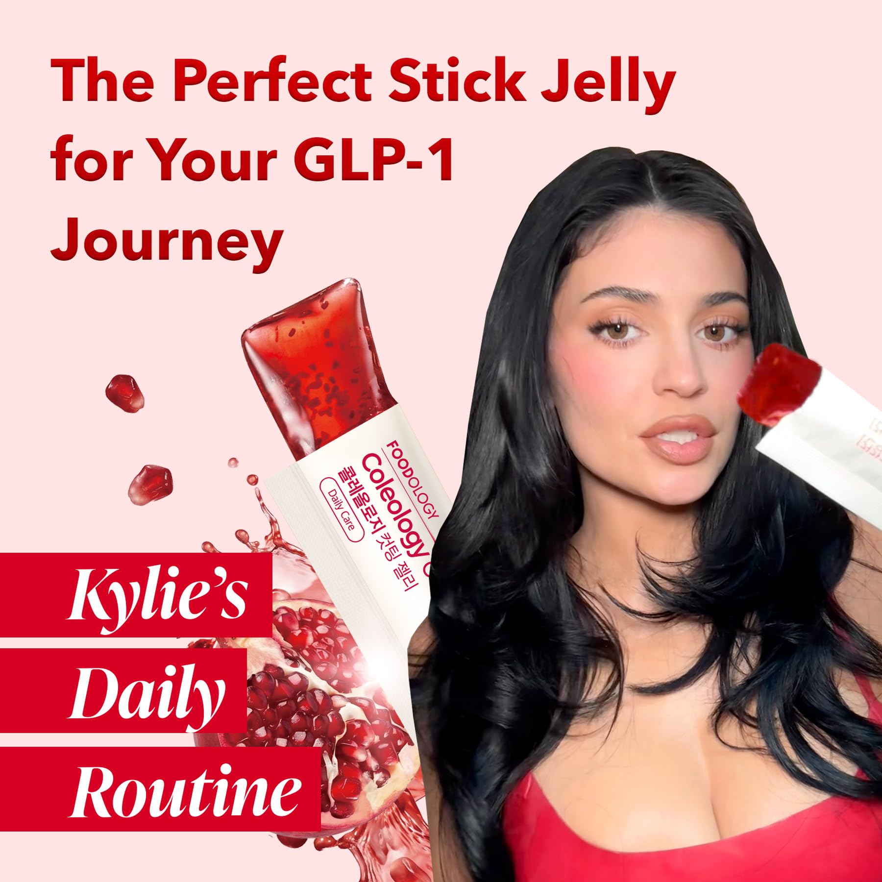 FOODOLOGY Coleology Cutting Stick Jelly (Pomegranate) – Dietary Fiber Supplement for Healthy Weight Management, Chia Seeds & Garcinia Cambogia, Korean Beauty with Collagen – 10 Sticks - Available at All In One Marketplace Canada