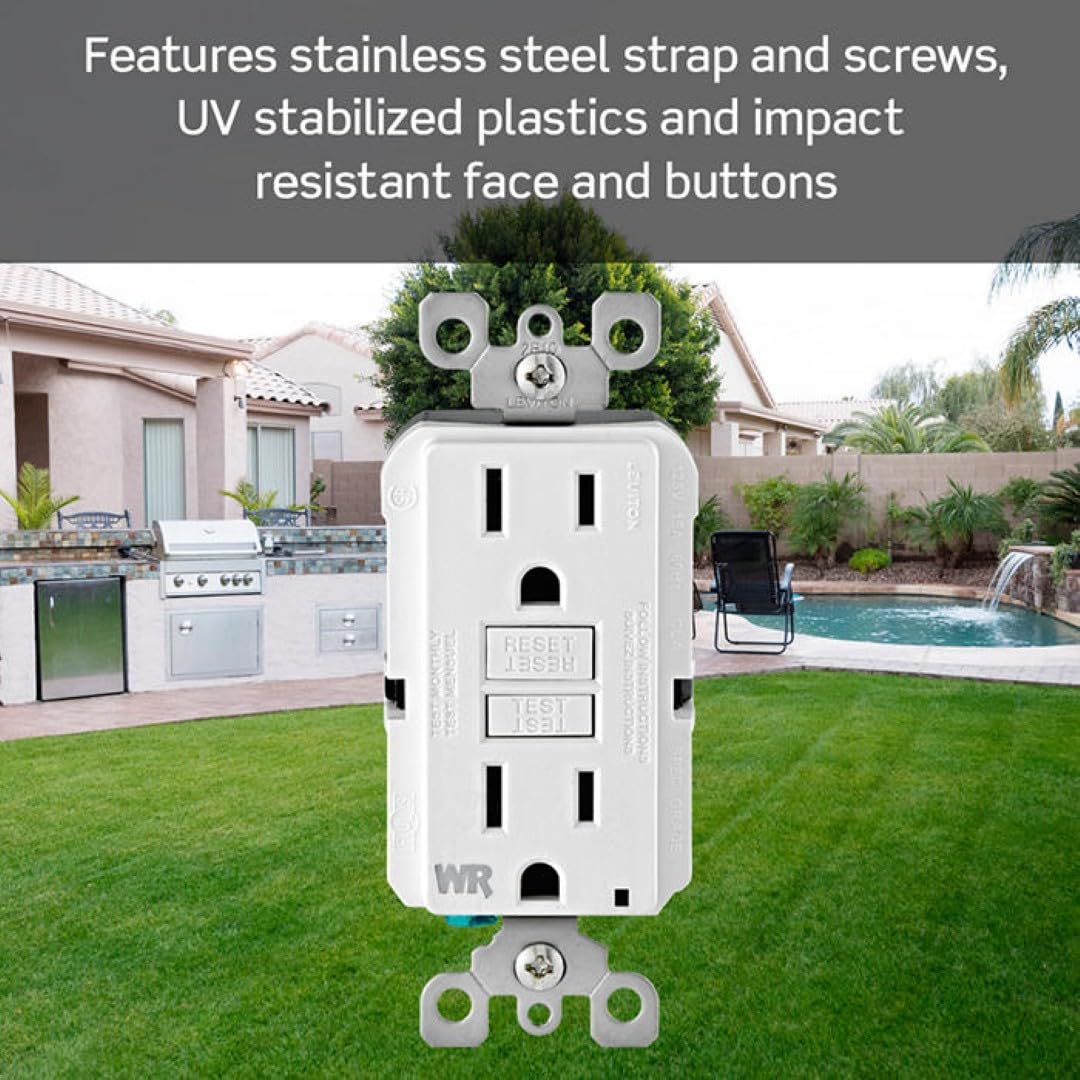 Leviton 15 Amp 125 Volt Weather-Resistant GFCI Receptacle, Self Test, with LED Indicator Light, GFWR1-W, White