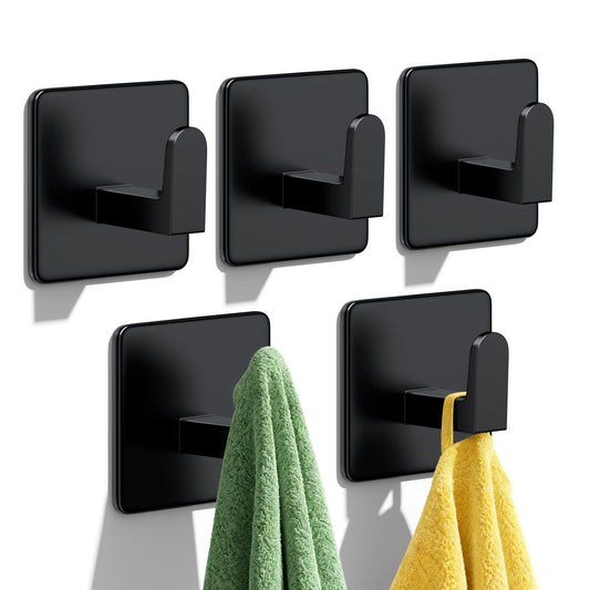 Auxmir Self Adhesive Hooks for Coat Towel, 7KG Heavy Duty Towel Hooks Stick on Wall and Door, 5 Pack Stainless Steel Waterproof Rustproof Wall Hanger for Bathroom Kitchen Office Shower