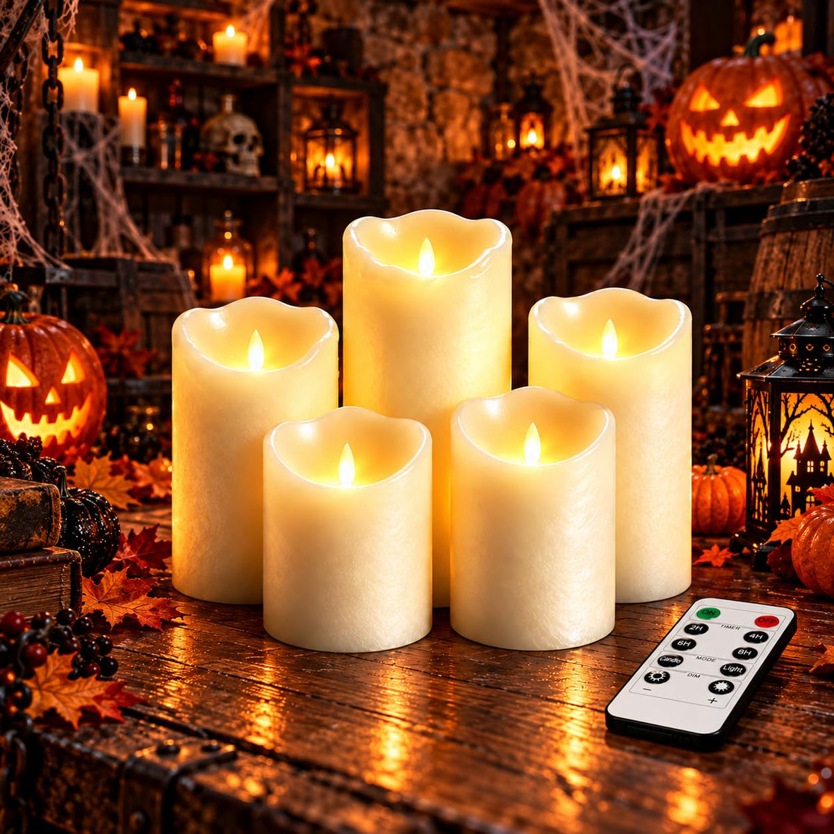 5 Pack Ivory Slant Top Flameless Candles, Real Moving Flame Wax LED Candles with 2 Remote Controls, Gradient Flickering Candle Lights for Home Wedding Holiday Decor 🍁 All In One Marketplace Canada