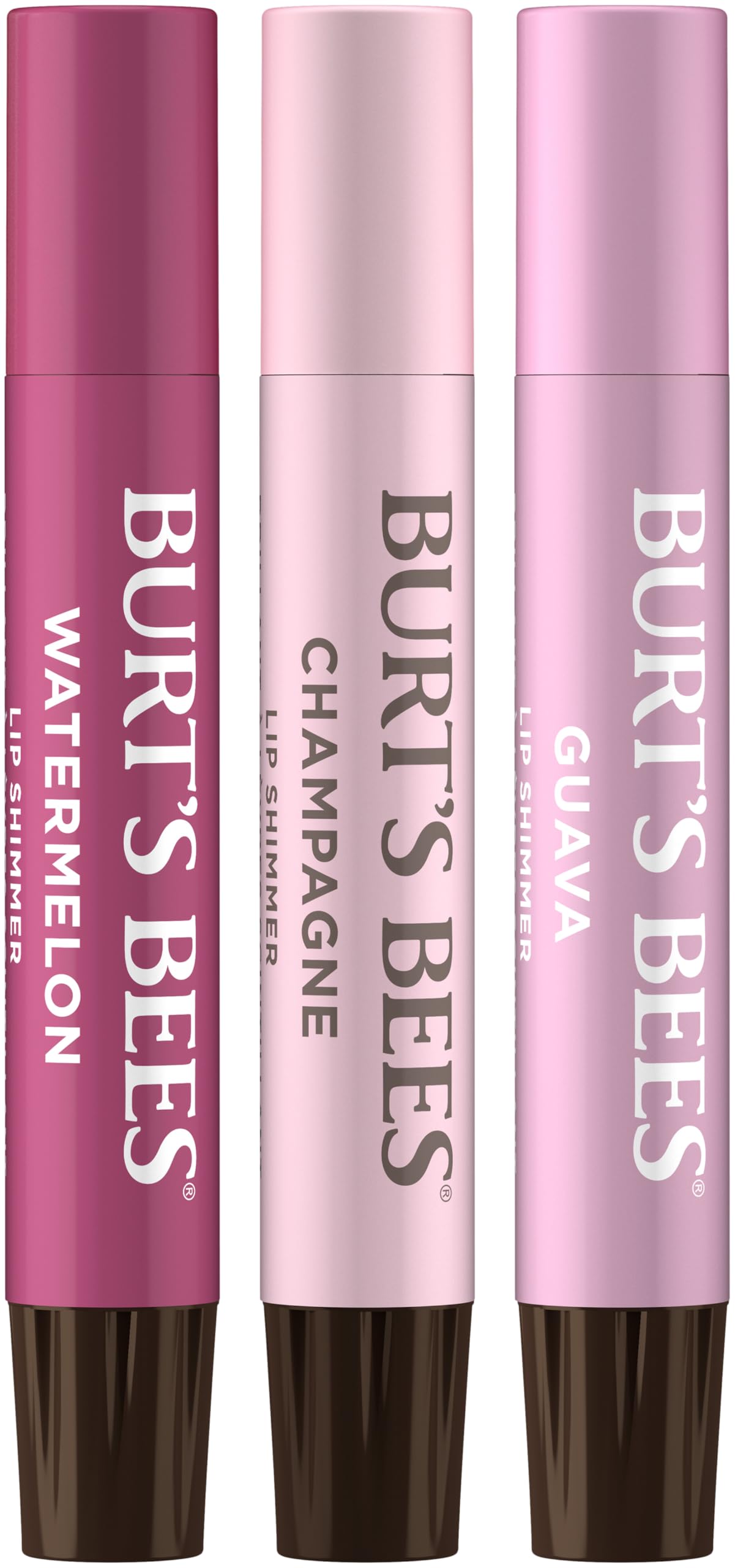 Burt's Bees Lip Shimmer, 100% Natural Origin Lip Gloss, Tinted Lip Colour | Get Soft and Hydrated Lips | Pack of 3 - (Pink) Champagne, Watermelon, Guava Burt's Bees