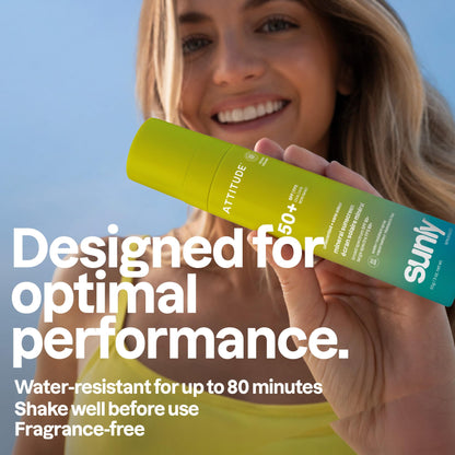 ATTITUDE Mineral Sunscreen Lightweight Lotion SPF 50, Broad Spectrum Zinc Oxide, EWG Verified, Non-Nano, Water-Resistant 80 Minutes, Non-Greasy for Face & Body, Vegan, Unscented, 80 grams