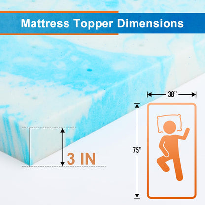 Sweetcrispy 3 Inch Twin Memory Foam Mattress Topper, Blue Sweetcrispy