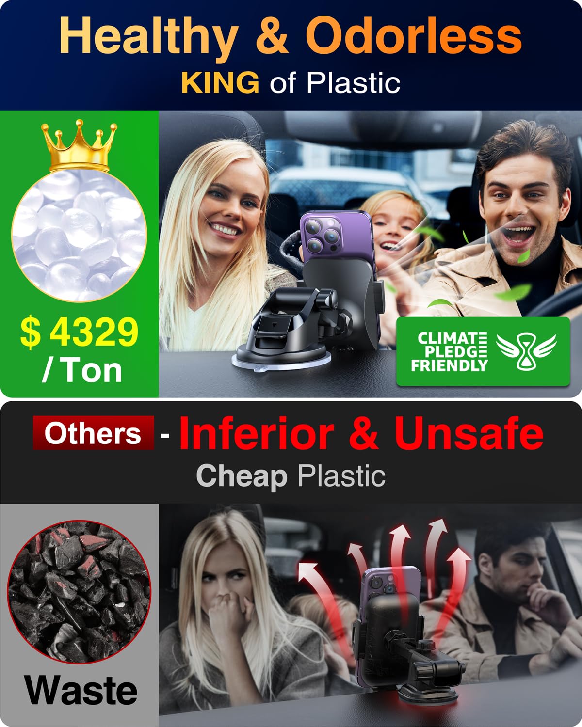 VANMASS [85+LBS Strongest Suction & Military-Grade] 2026 Ultimate Car Phone Holder [Patent & Safety Certs] Cell Mount Truck Stand Cradle for Dashboard Windshield Vent for iPhone 17 Pro Max 16 15 14 - Available at All In One Marketplace Canada