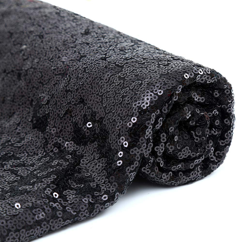 B-COOL Black Sequin Table Runner 4 Pack 12x72Inch Glitter Halloween Decoration Sparkly Black Table Fabric for Graduation Holiday Birthday Outdoor Dining Party Decoration
