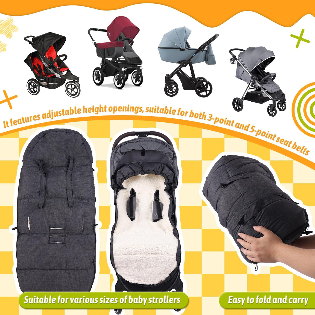 FindXeink Waterproof &Thicken Universal Stroller Blanket for Babies,Toddler's Stroller Sleeping Bag & Footmuff & Bunting & Cover for Autumn Winter 🍁 All In One Marketplace Canada