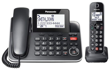 Panasonic DECT 6.0 2-in-1 Corded/Cordless Phone with Answering Machine, Advanced Call Block (1,000 Numbers), and Talking Caller ID - 1 Cordless Handset - KX-TGF870CB, Black Panasonic