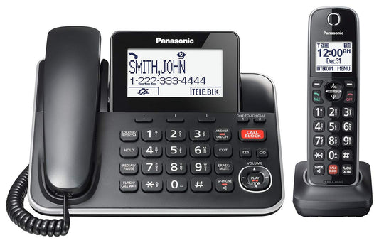 Panasonic DECT 6.0 2-in-1 Corded/Cordless Phone with Answering Machine, Advanced Call Block (1,000 Numbers), and Talking Caller ID - 1 Cordless Handset - KX-TGF870CB, Black Panasonic