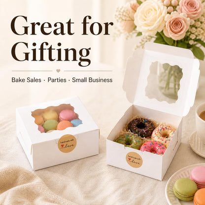 50 Pcs White Bakery Boxes with Window, 6x6x3 inches Cookie Boxes with Stickers Macaroon Boxes Small Treat Boxes Mini Cake Boxes for Dessert, Pastry, Sturdy Take Out Container for Party Wedding Favor 🍁 All In One Marketplace Canada