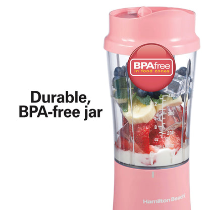 Hamilton Beach Personal Blender for Smoothies & Protein Shakes, Portable Single Serve Blender with Travel Lid, 14 oz BPA-Free Jar, 175W, Compact Countertop Blender Coral, 51171 🍁 All In One Marketplace Canada
