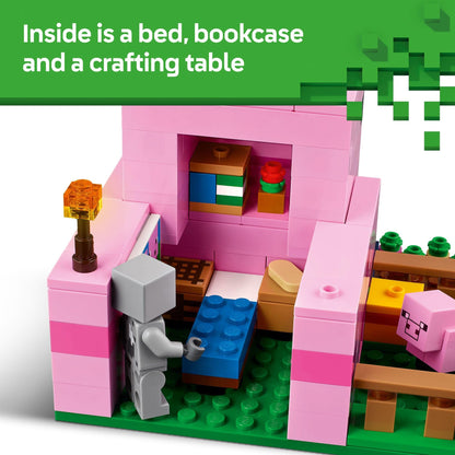 LEGO Minecraft The Baby Pig House Toy Figures and Playset - Building Minecraft Toy for Kids, Boys and Girls, Ages 7+ - with 2 Minifigures for Pretend Play - Gift Idea for Birthdays - 21268