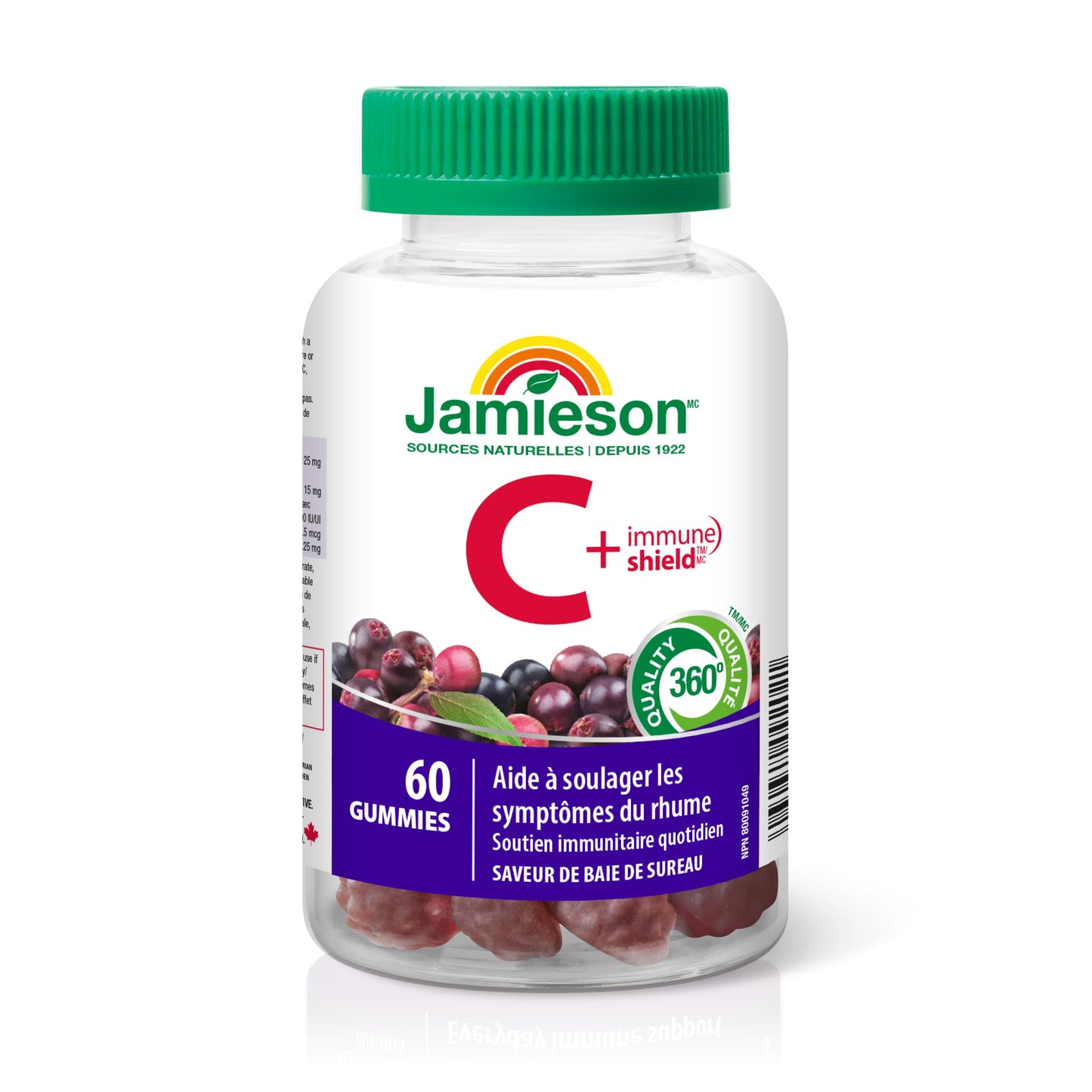 Jamieson Vitamin C + Immune Shield, 60 Gummies, Natural Elderberry Flavour. With Elderberry and Zinc. Supports Immune Health, Relieves Early Cold Symptoms, Family Friendly (3+) - Available at All In One Marketplace Canada
