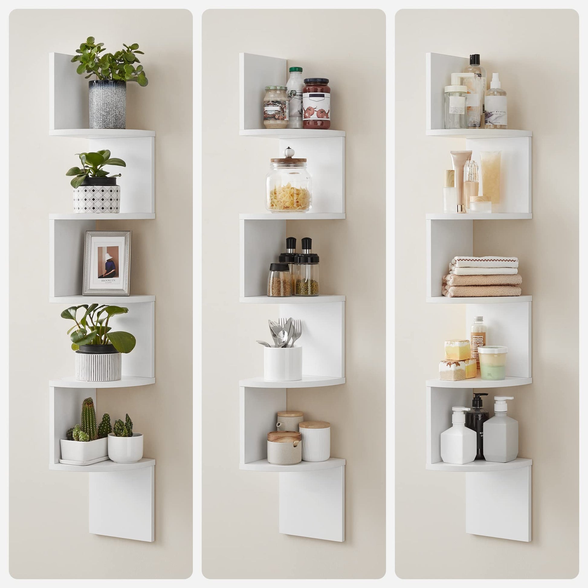 VASAGLE CUSTOS Collection - Corner Shelf Wall Mount, 5-Tier Floating Corner Bookshelf, Plant Shelf for Bedroom, Living Room, Bathroom, Home Office, Cloud White ULBC72WT VASAGLE