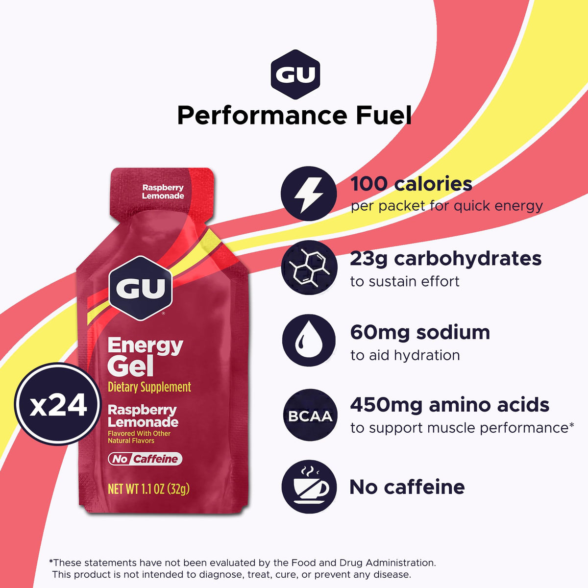 GU Energy Original Sports Nutrition Energy Gel, 24-Count, Raspberry Lemonade