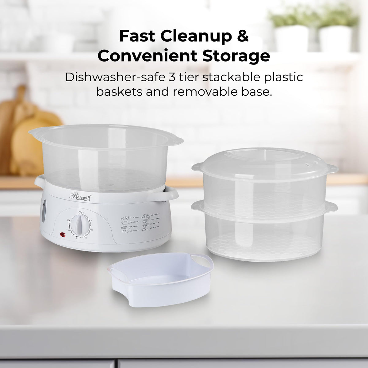 Cuiseur vapeur électrique Rosewill sans BPA, 9,5 litres (9 L), à 3 paniers empilables avec minuterie, RHST-15001
