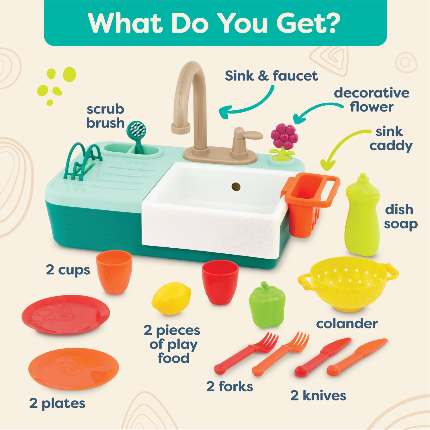 B. toys Play Sink, Splash-n-Scrub Sink with Running Water Faucet B. toys