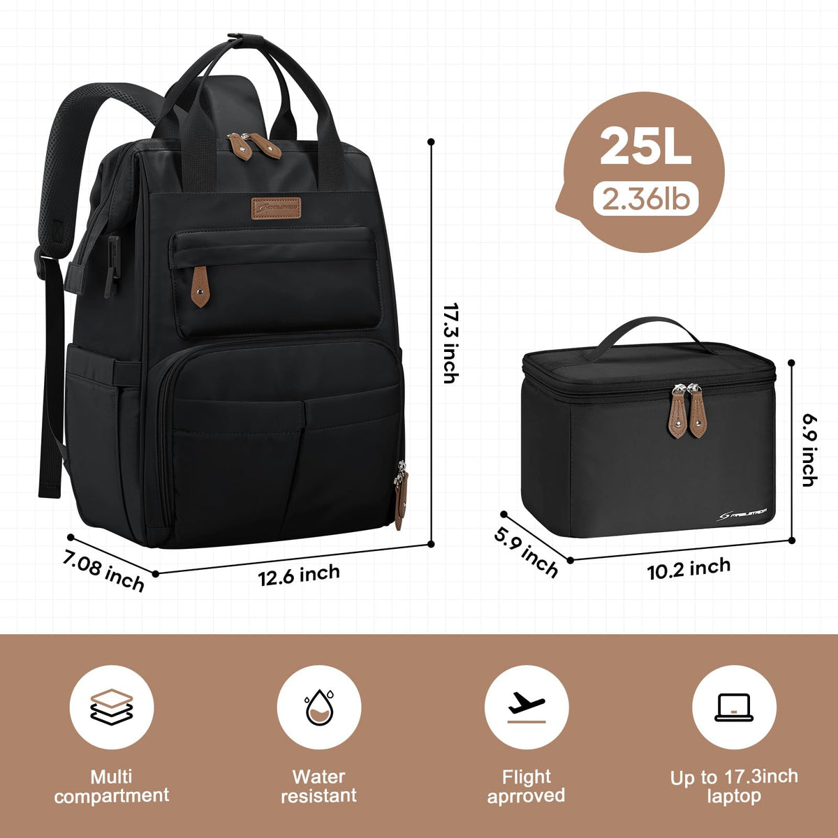 Maelstrom 15.6-17.3" Laptop Backpack with Lunch Box, Work Bag for Women Men