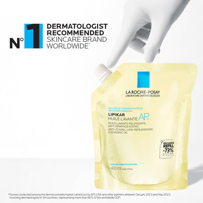 La Roche Posay Cleansing Body Oil Refill, Lipikar Oil AP+ Soap-Free Face & Body Shower Oil for Very Dry, Sensitive Skin with Shea Butter & Niacinamide, Alcohol Free, Hypoallergenic Fragrance, 400mL - Available at All In One Marketplace Canada