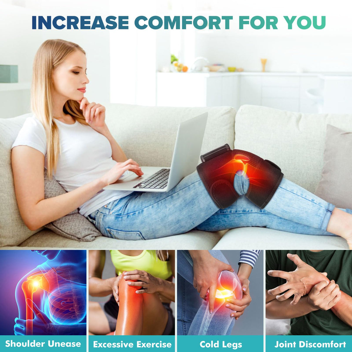 Heated Knee Brace, Cordless Heated Knee Massager Shoulder Support Brace with Massage, Vibration Heating Pads for Knee Shoulder Elbow, Gift for Men Women Birthday Christmas 🍁 All In One Marketplace Canada