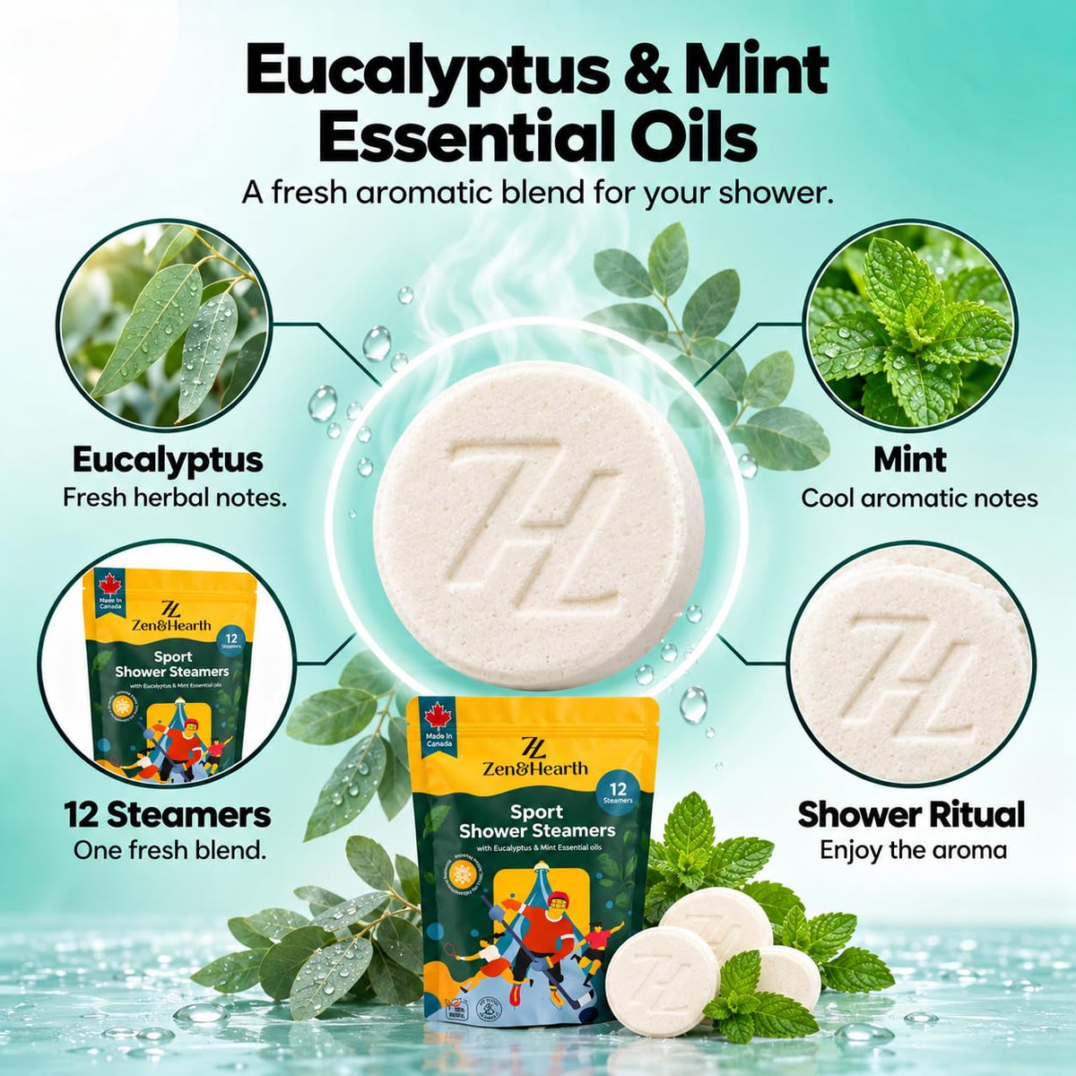 Zen & Hearth Sport Shower Steamers, 12 Pack Eucalyptus & Mint with Menthol 🍁 All In One Marketplace Canada