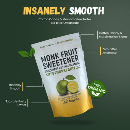 SweetMonkFruit Pure Monk Fruit Sweetener - No Erythritol, Zero Calorie, Keto-Friendly, 340g