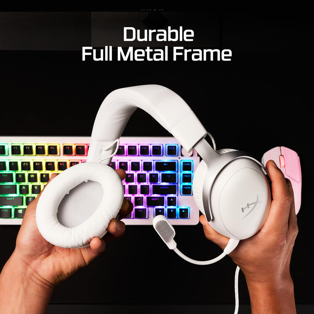 HyperX Cloud III – Wired Gaming Headset, PC, PS5, Xbox Series X|S, Angled 53mm Drivers, DTS, Memory Foam, Durable Frame, Ultra-Clear 10mm Mic, USB-C, USB-A, 3.5mm – White