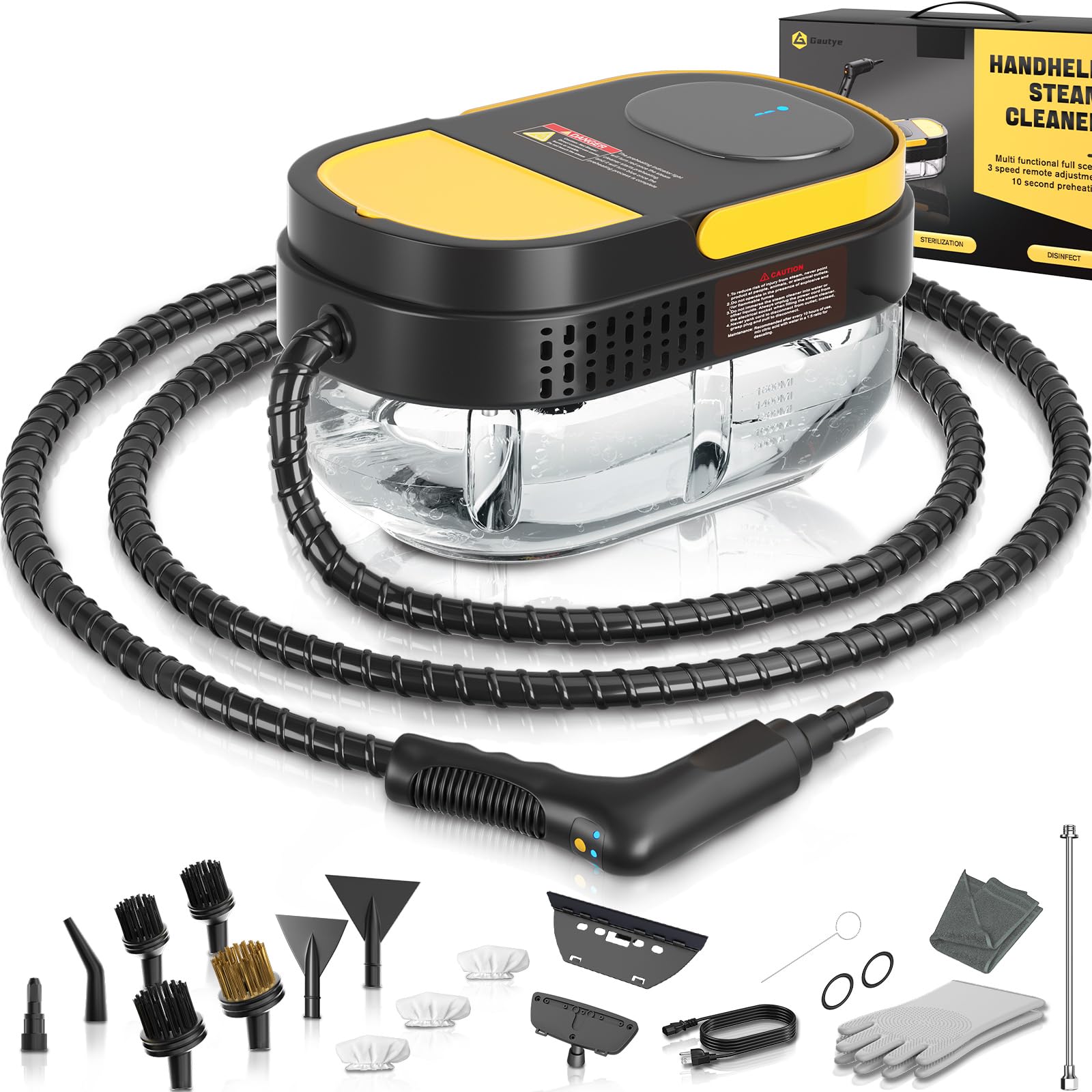 Gautye Steam Cleaner, 3 Level Adjustable Handle with 15 Accessories - Available at All In One Marketplace Canada
