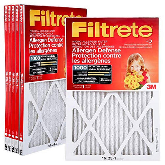 Filtrete 16x25x1 Furnace Filter, MPR 1000, MERV 11, Allergen Defense Odor Reduction 3-Month Pleated 1-Inch Air Filters, 6 Filters - Available at All In One Marketplace Canada