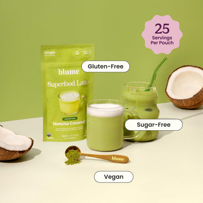 Blume Matcha Coconut Superfood Latte – Organic Matcha Green Tea from Shizuoka Japan, Moringa Leaf & Coconut Milk Latte Mix, Caffeine & L-Theanine for Energy & Focus, Zero Sugar, Vegan - 25 Servings