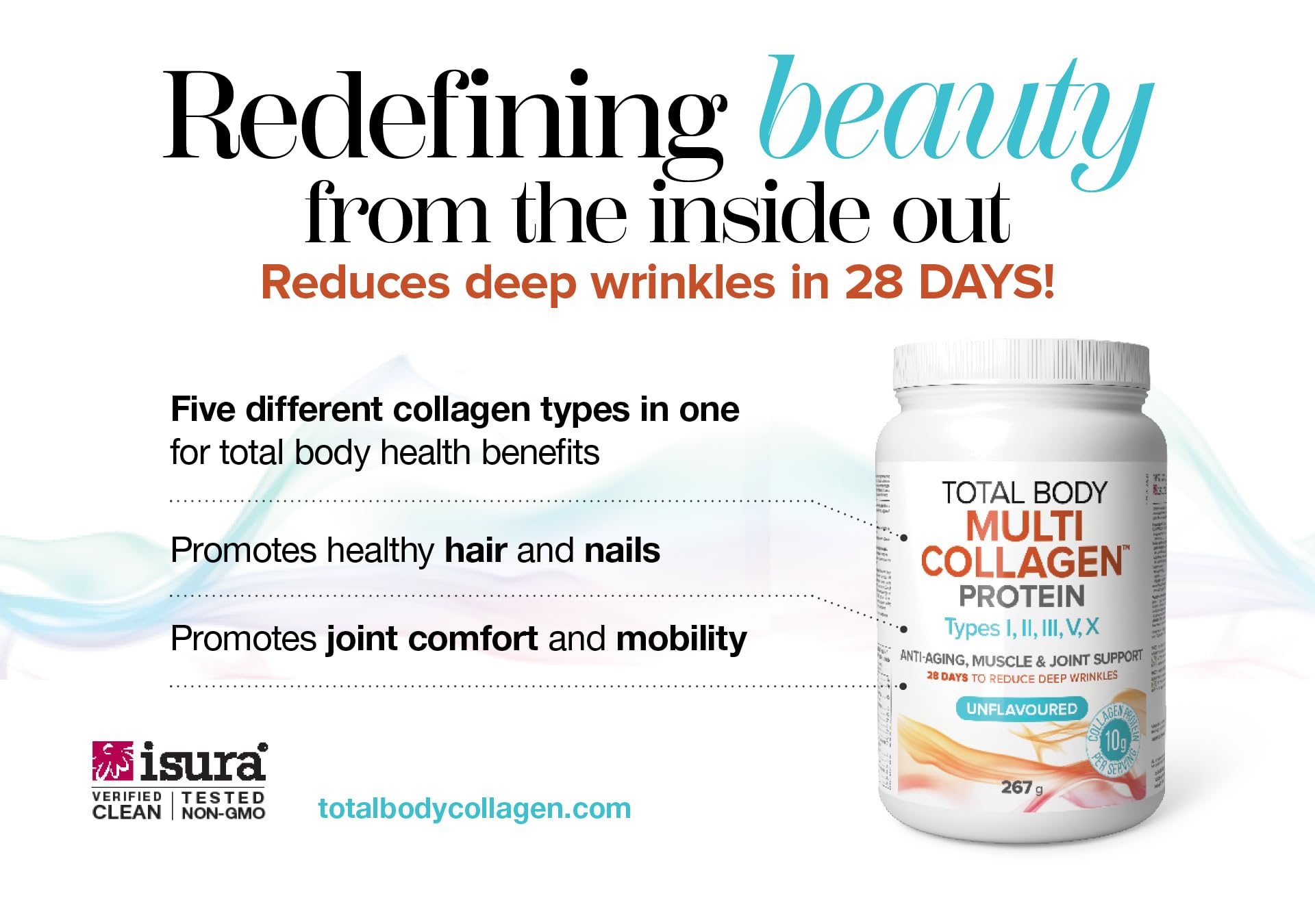Natural Factors Total Body Multi Collagen Protein, 267g, Unflavoured, 10g of Hydrolyzed Collagen per Scoop, 24 Servings, Combines 5 Types of Collagen, Anti-Aging, Muscle & Joint Support, 28 Days to Reduce Wrinkles, Keto & Paleo Friendly, Proudly Canadian - Available at All In One Marketplace Canada