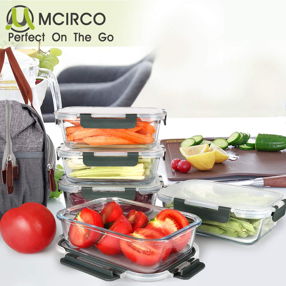 M MCIRCO [5-Packs, 36 Oz.] Glass Meal Prep Containers with Lifetime Lasting Snap Locking Lids Glass Food Containers,Airtight Lunch Container,Microwave, Oven, Freezer and Dishwasher (4.5 Cup) - Available at All In One Marketplace Canada